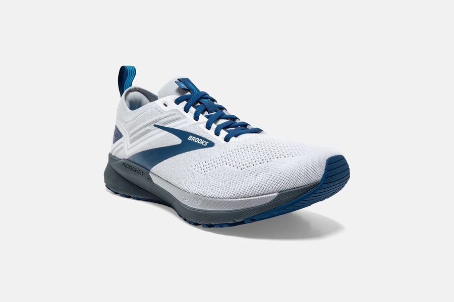 Brooks Running Shoes Mens White/Blue - Ricochet 3 Road - 7416-SQGLO